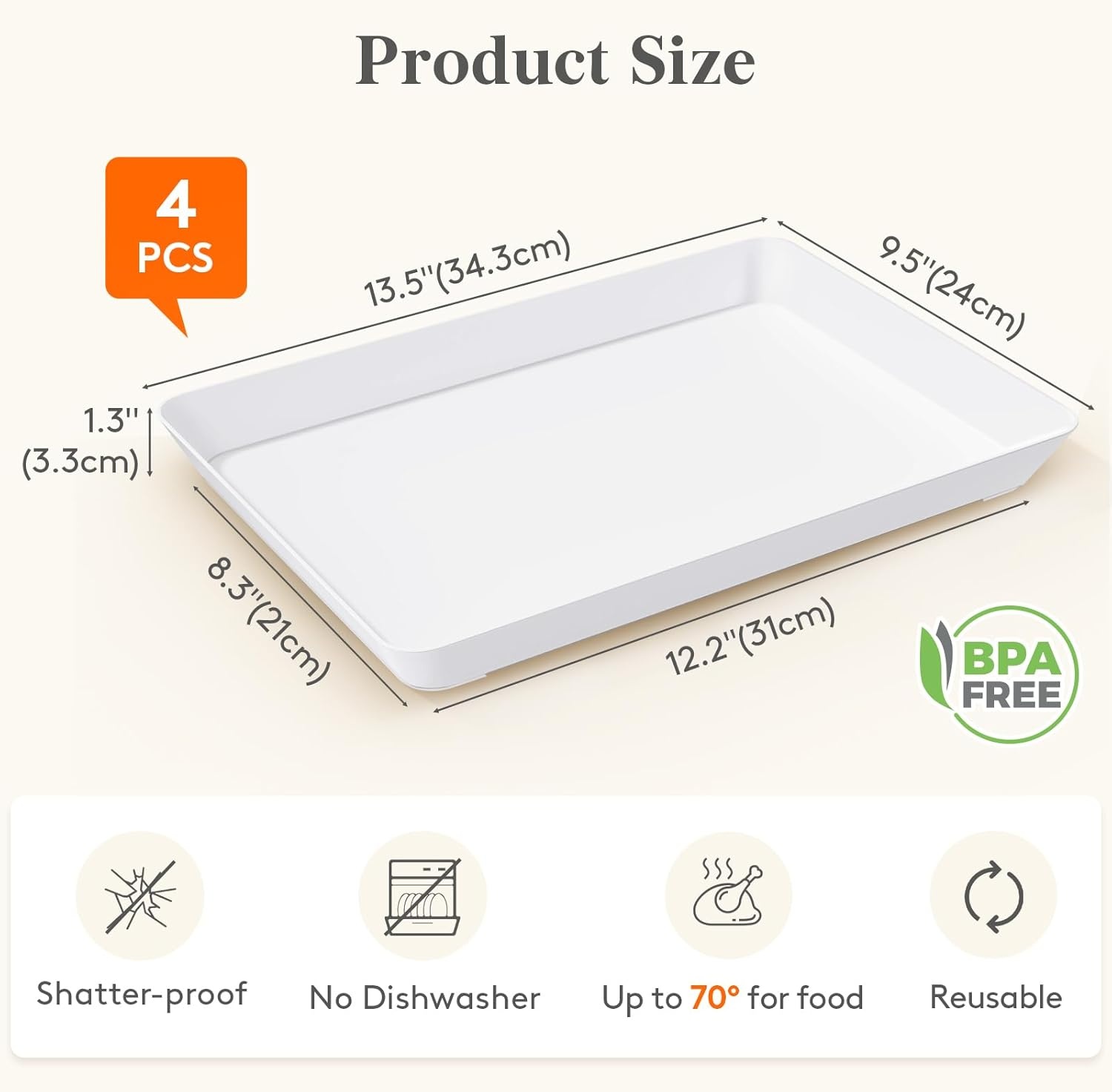 image:imageLifewit Serving Tray for Party Supplies Reusable Serving Platter for Catering Snack Fruit Charcuterie Appetizer Plastic Food Trays Hosting Essentials BPA Free White 4 Pcs4