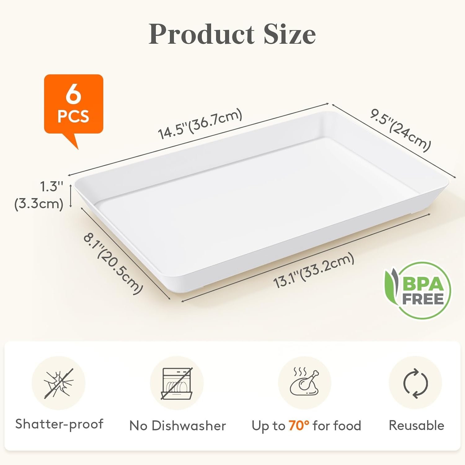 image:imageLifewit Serving Tray for Party Supplies Reusable Serving Platter for Catering Snack Fruit Charcuterie Appetizer Plastic Food Trays Hosting Essentials BPA Free White 4 Pcs6
