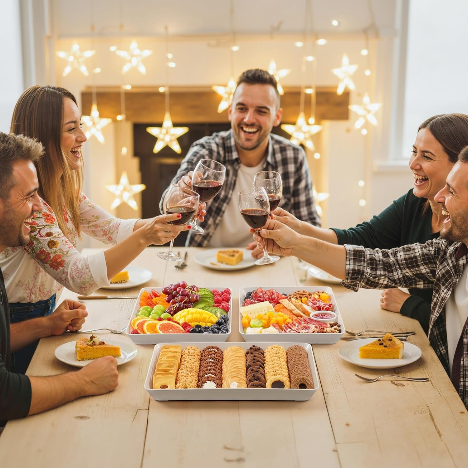 image:imageLifewit Serving Tray for Party Supplies Reusable Serving Platter for Catering Snack Fruit Charcuterie Appetizer Plastic Food Trays Hosting Essentials BPA Free White 4 Pcs8