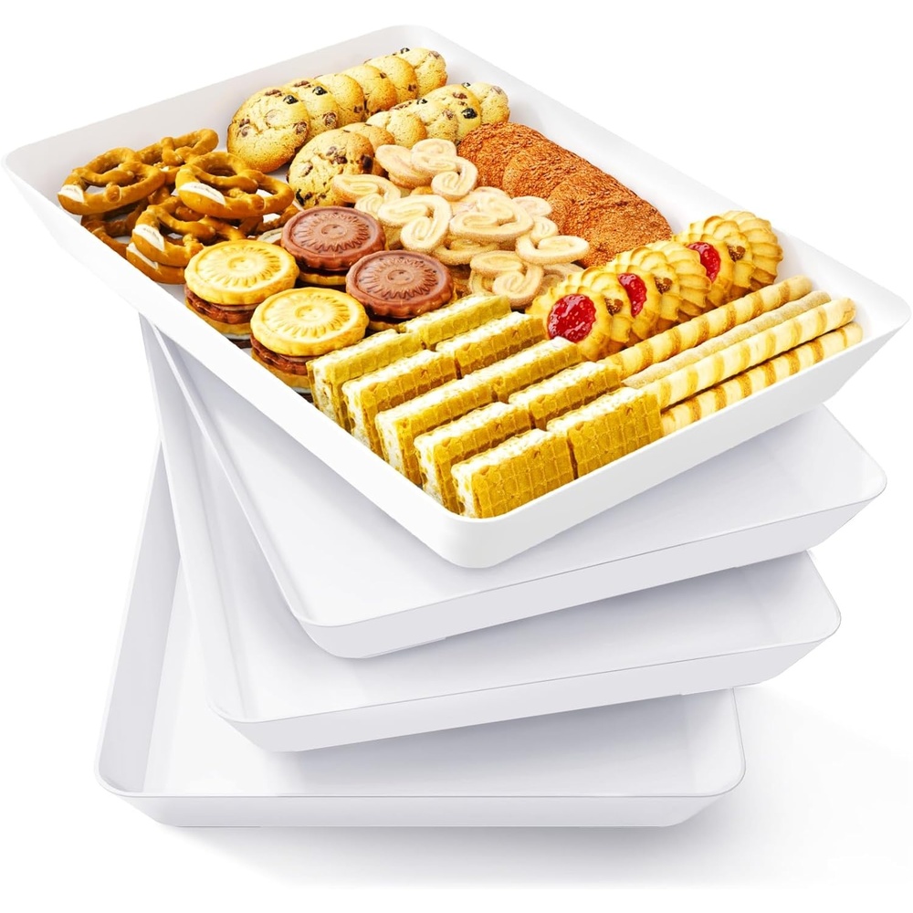 image:imageLifewit Serving Tray for Party Supplies Reusable Serving Platter for Catering Snack Fruit Charcuterie Appetizer Plastic Food Trays Hosting Essentials BPA Free White 4 Pcs4