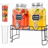 Lifewit 1 Gallon Glass Drink Dispenser for Parties, Beverage Container with Stand for Juice/Tea/Soda & Lemonade, Water Pitcher with Leakproof Spigot for Mimosa Bar, Birthday, Wedding Hosting, 2 Pcs(1.6 Gallon)