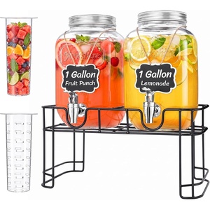 Lifewit 1 Gallon Glass Drink Dispenser for Parties, Beverage Container with Stand for Juice/Tea/Soda & Lemonade, Water Pitcher with Leakproof Spigot for Mimosa Bar, Birthday, Wedding Hosting, 2 Pcs(1 Gallon)