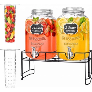 Lifewit 1 Gallon Glass Drink Dispenser for Parties, Beverage Container with Stand for Juice/Tea/Soda & Lemonade, Water Pitcher with Leakproof Spigot for Mimosa Bar, Birthday, Wedding Hosting, 2 Pcs(2 Gallon)
