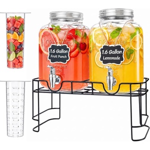 Lifewit 1 Gallon Glass Drink Dispenser for Parties, Beverage Container with Stand for Juice/Tea/Soda & Lemonade, Water Pitcher with Leakproof Spigot for Mimosa Bar, Birthday, Wedding Hosting, 2 Pcs(1.6 Gallon)